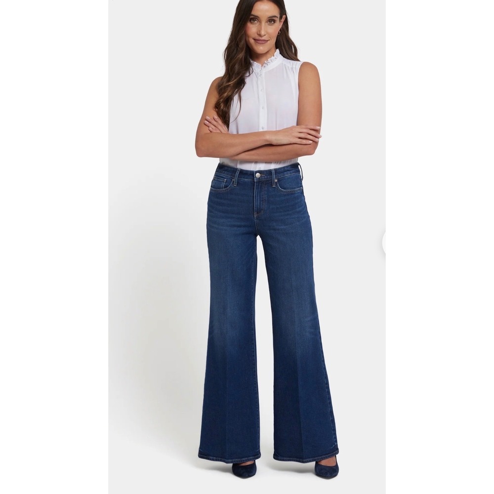 NYDJ Mia Palazzo Wide Leg Jeans Dark Indigo Lift Tuck High Rise Size 6 NEW